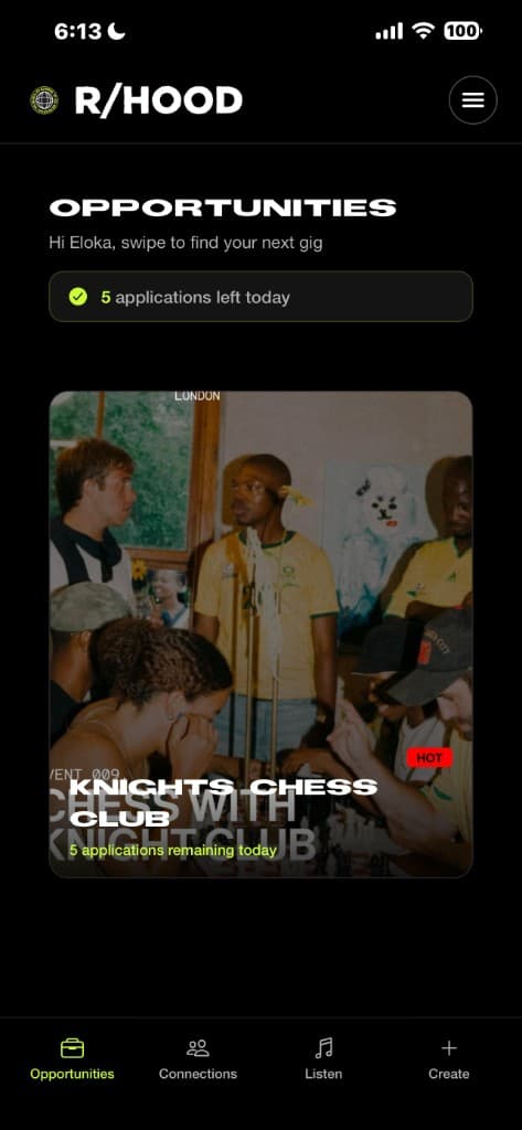 R/HOOD opportunities screen